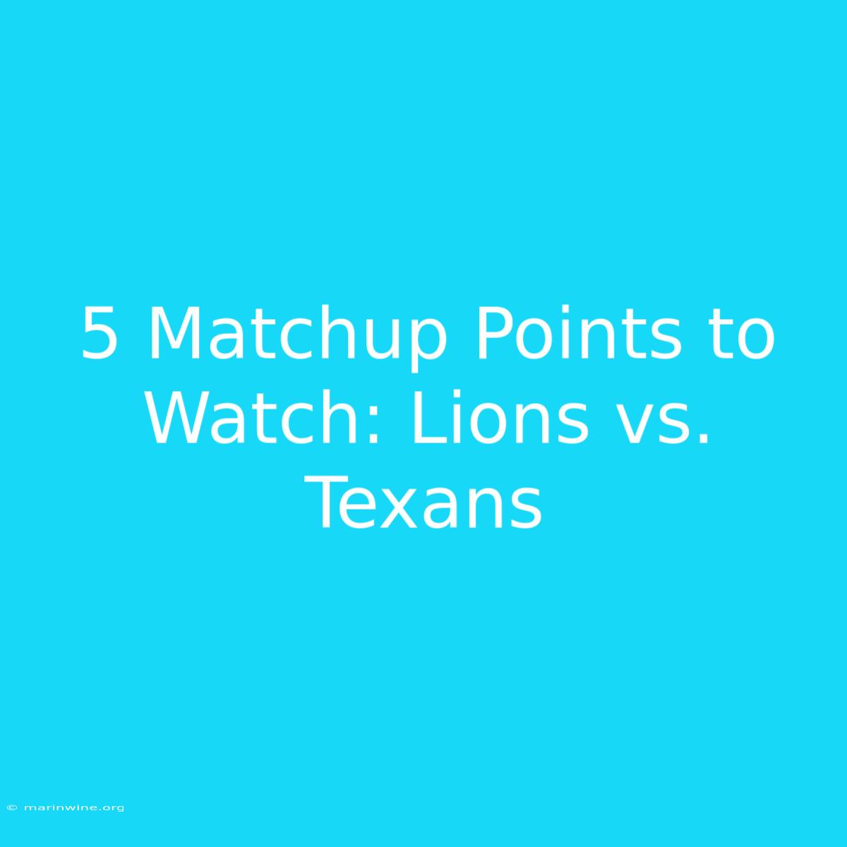 5 Matchup Points To Watch: Lions Vs. Texans 