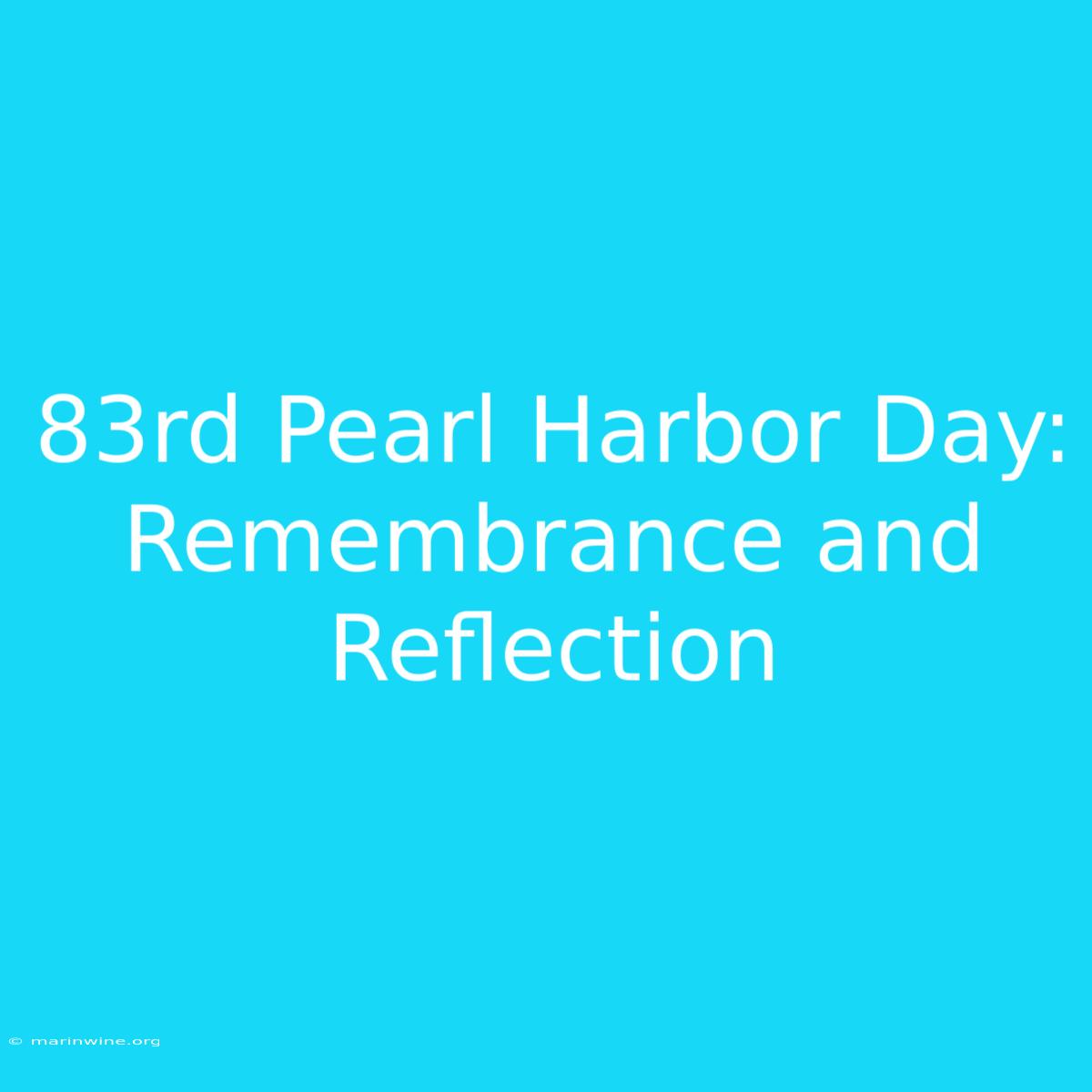 83rd Pearl Harbor Day: Remembrance And Reflection