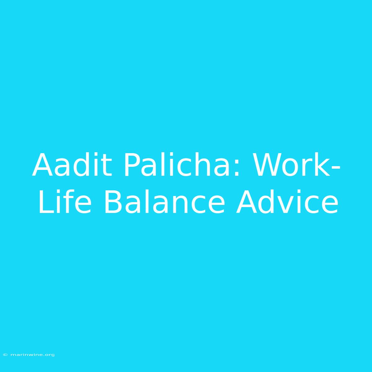 Aadit Palicha: Work-Life Balance Advice