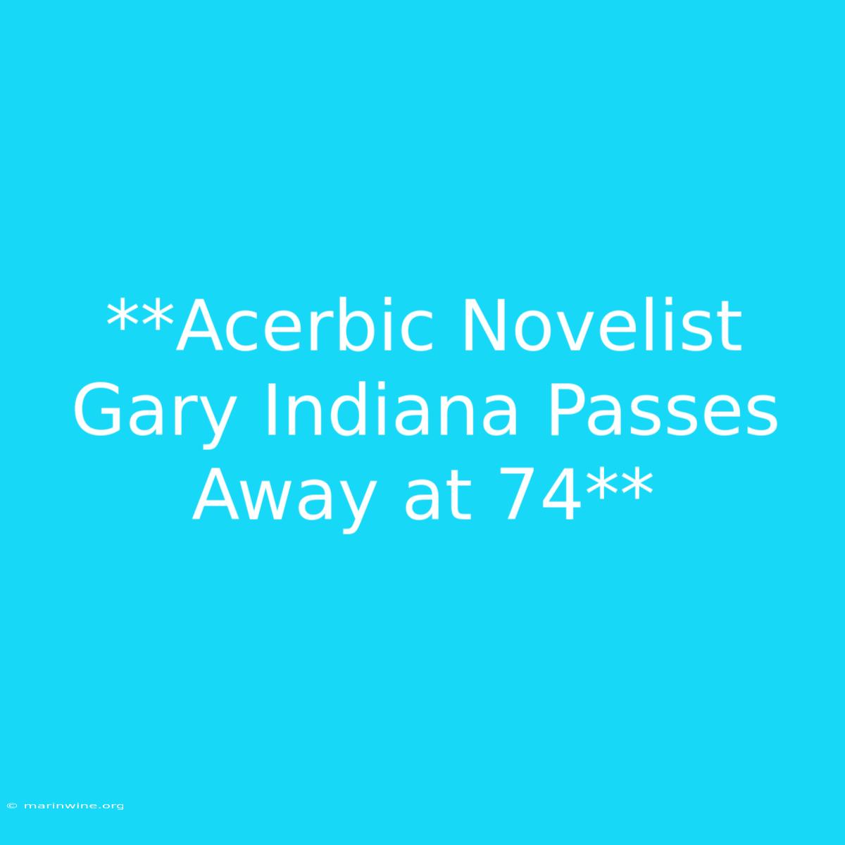 **Acerbic Novelist Gary Indiana Passes Away At 74**