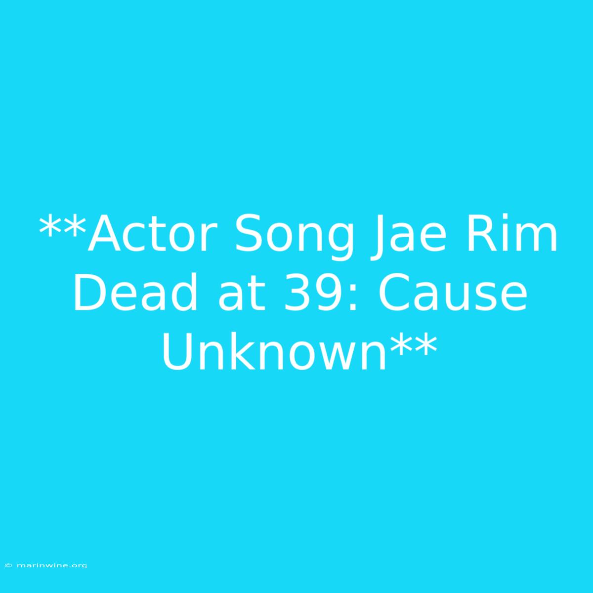 **Actor Song Jae Rim Dead At 39: Cause Unknown** 