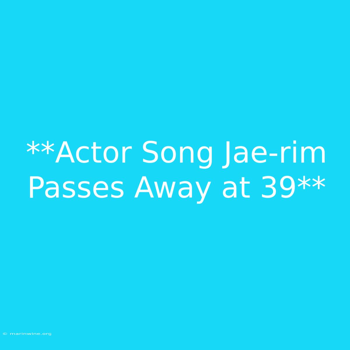 **Actor Song Jae-rim Passes Away At 39**