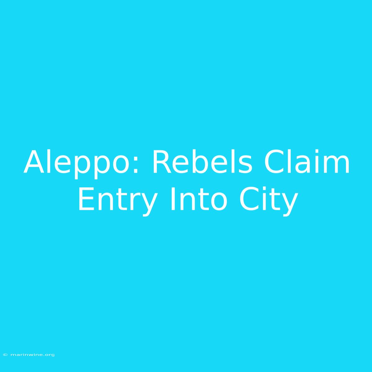 Aleppo: Rebels Claim Entry Into City