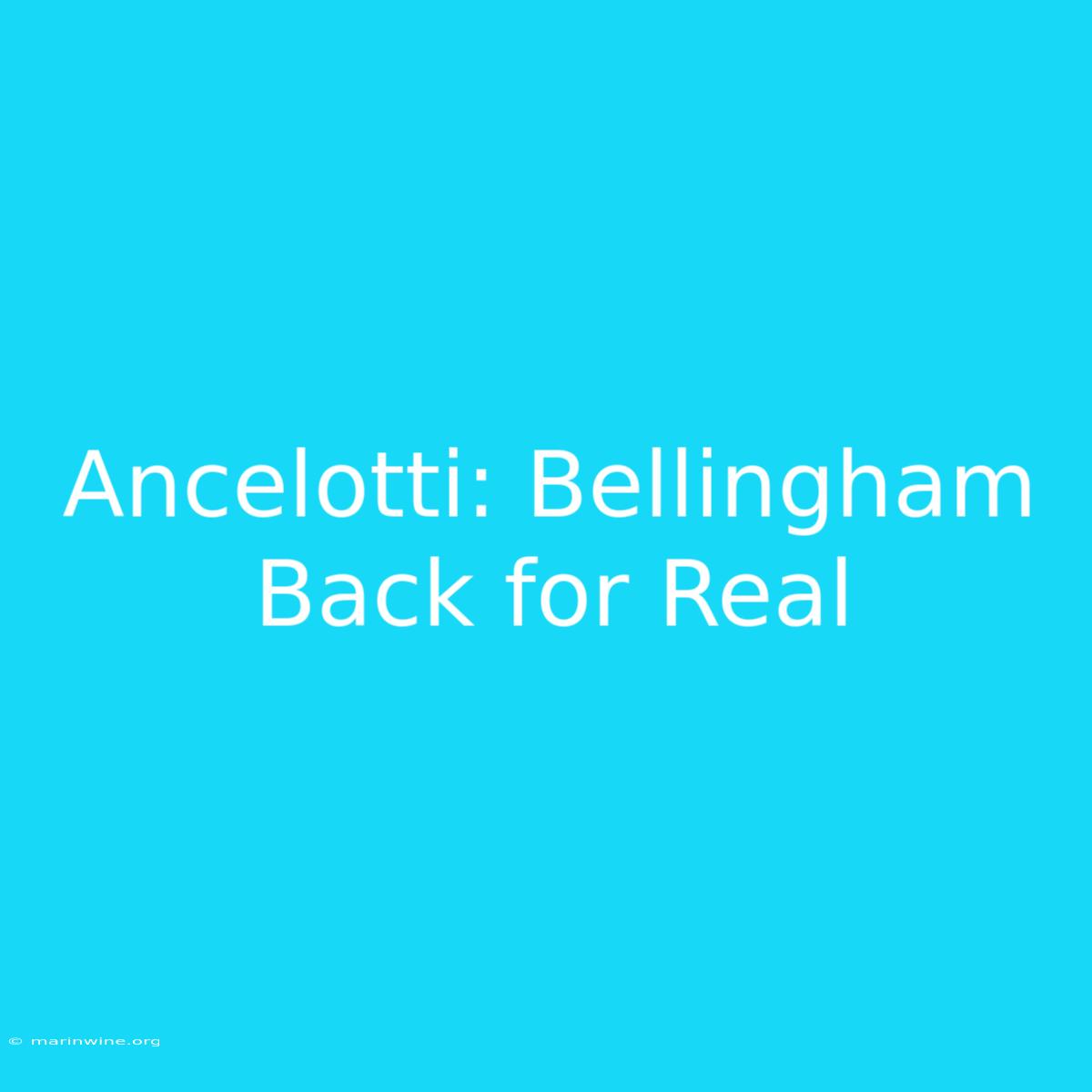 Ancelotti: Bellingham Back For Real