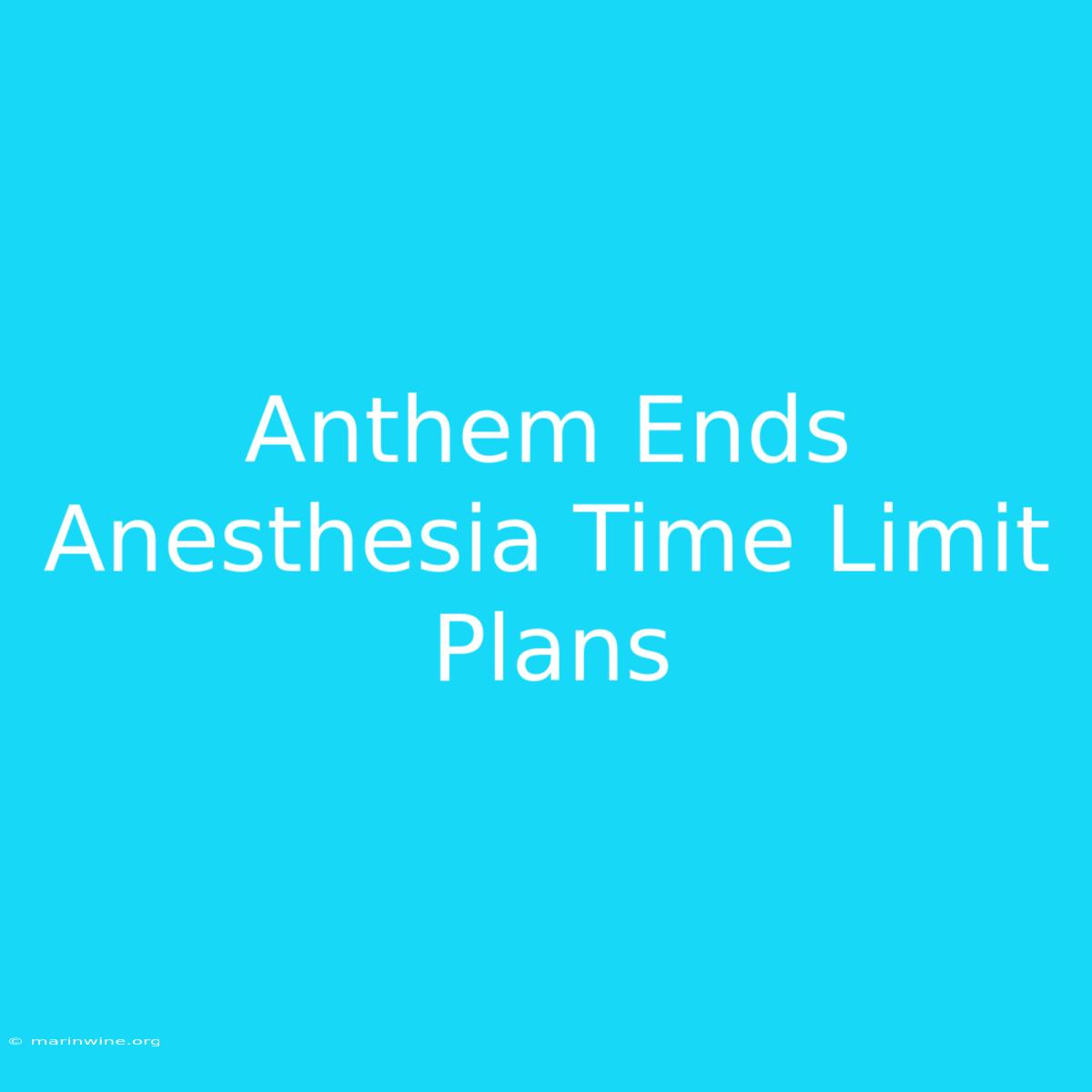 Anthem Ends Anesthesia Time Limit Plans