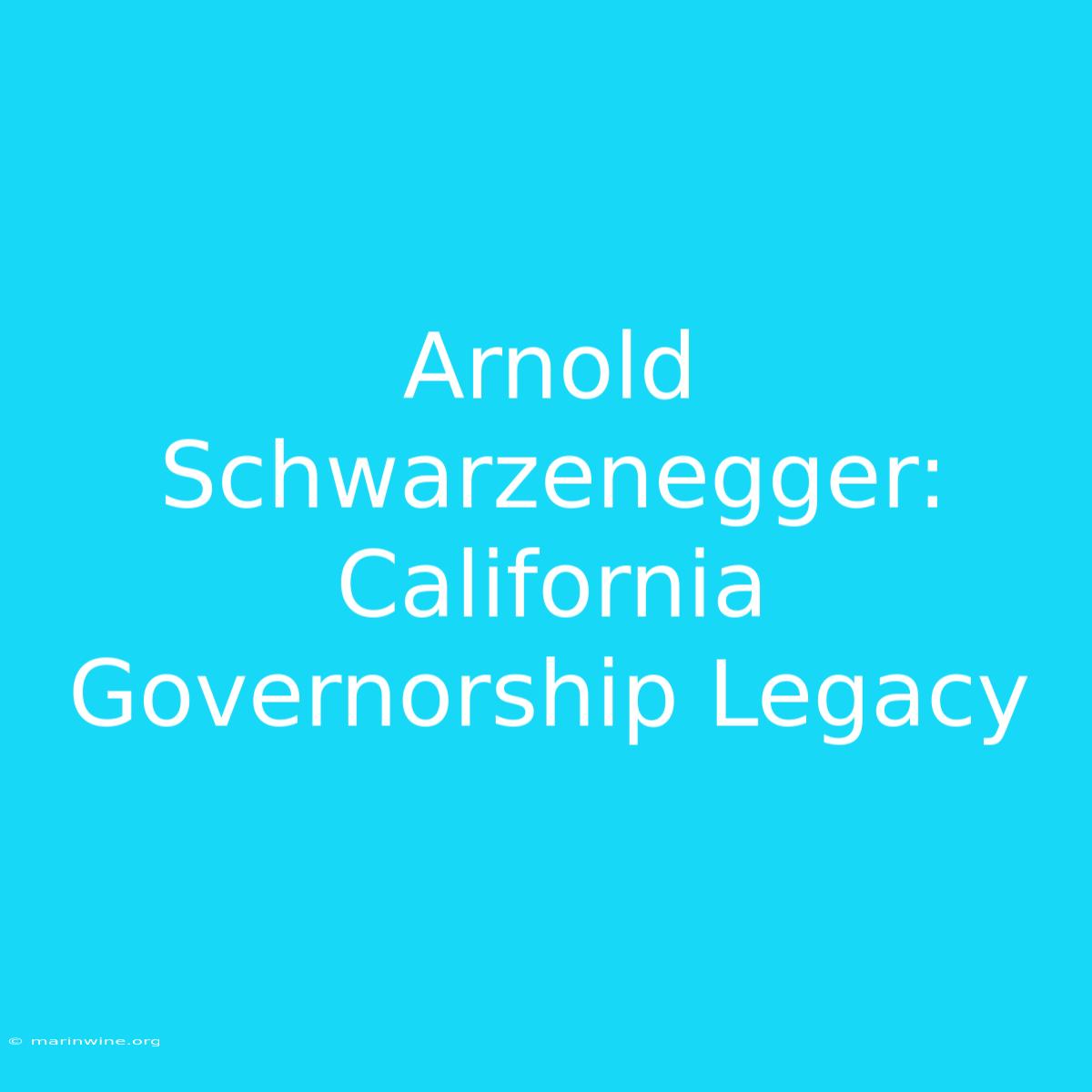 Arnold Schwarzenegger: California Governorship Legacy