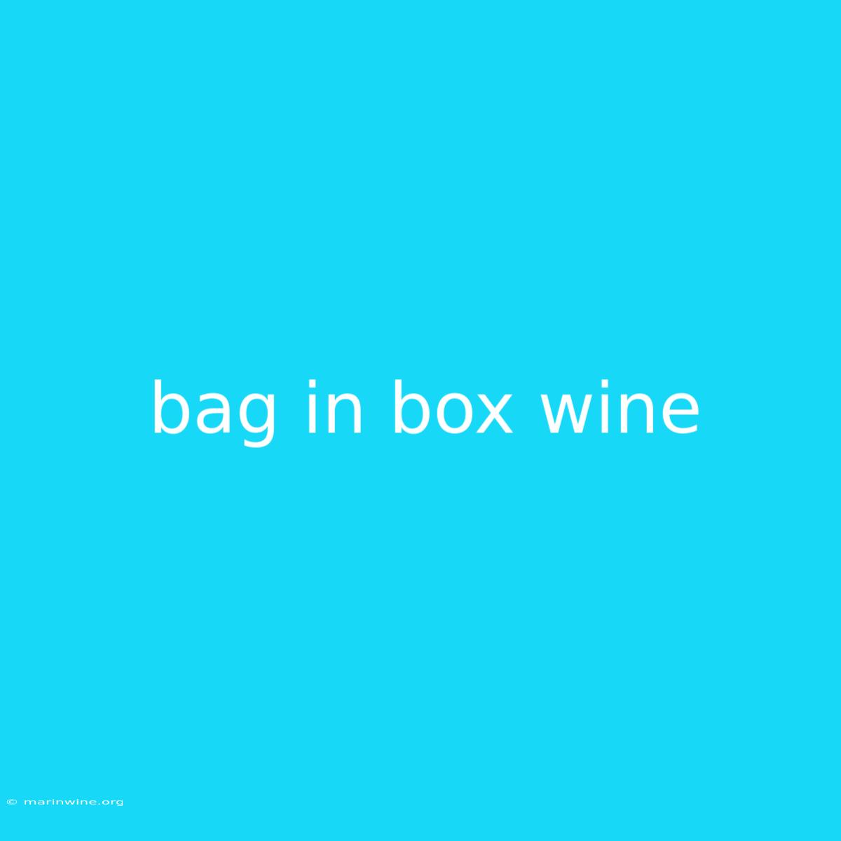 Bag In Box Wine