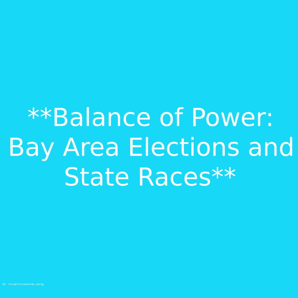 **Balance Of Power: Bay Area Elections And State Races**