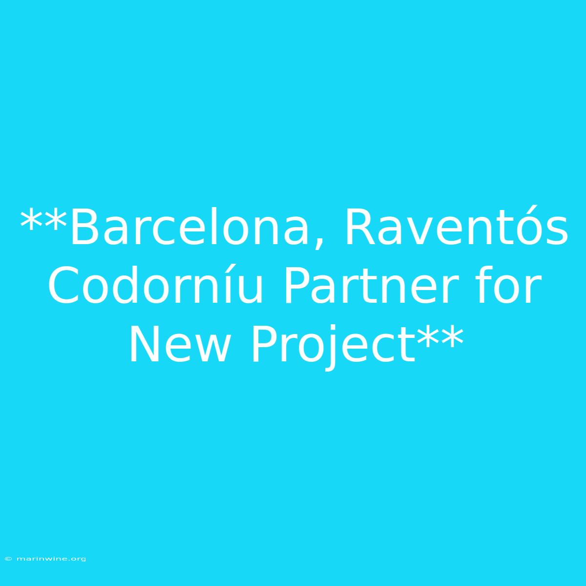 **Barcelona, Raventós Codorníu Partner For New Project**