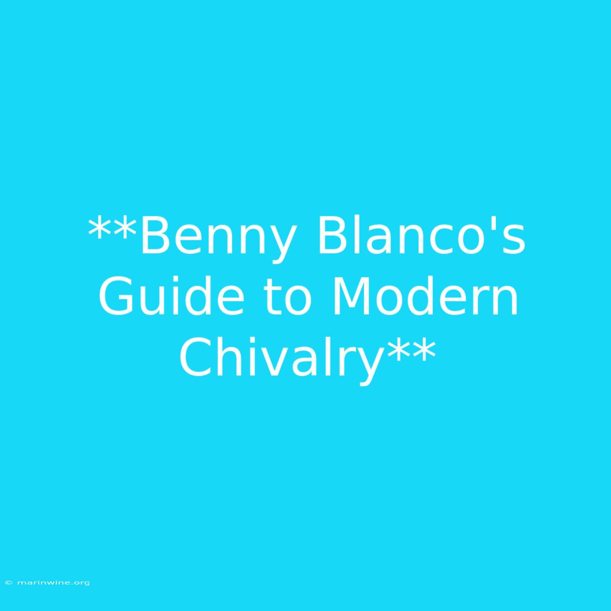 **Benny Blanco's Guide To Modern Chivalry**