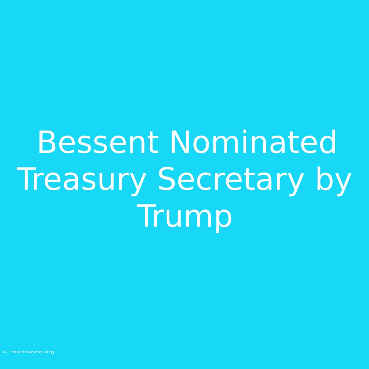 Bessent Nominated Treasury Secretary By Trump