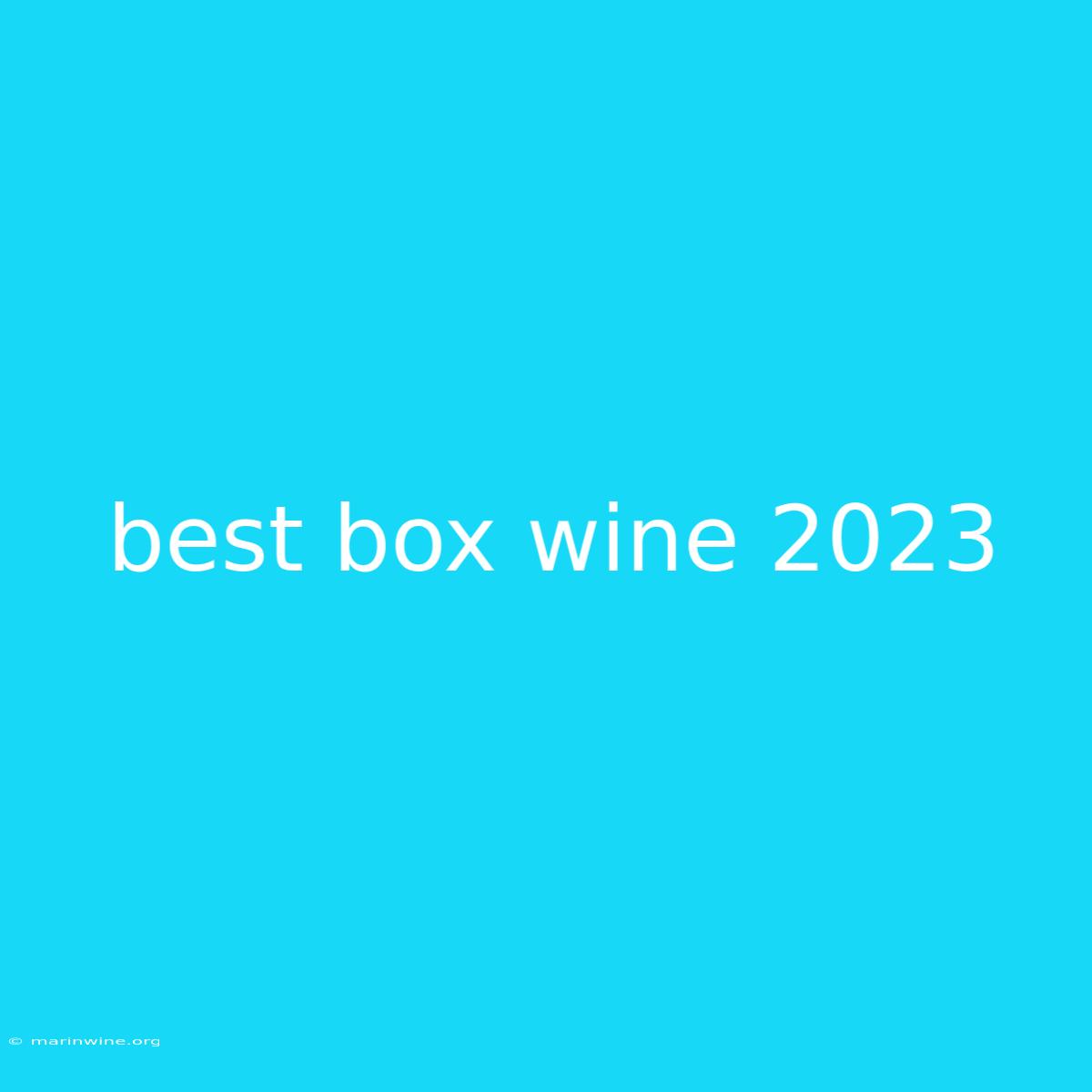 Best Box Wine 2023