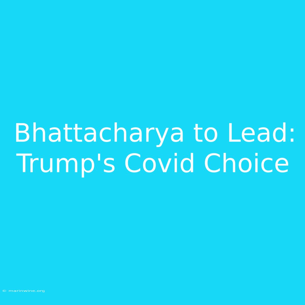 Bhattacharya To Lead: Trump's Covid Choice