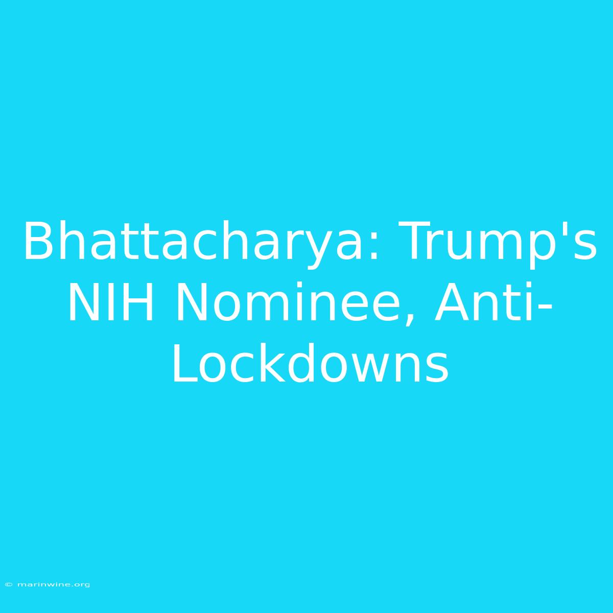 Bhattacharya: Trump's NIH Nominee, Anti-Lockdowns