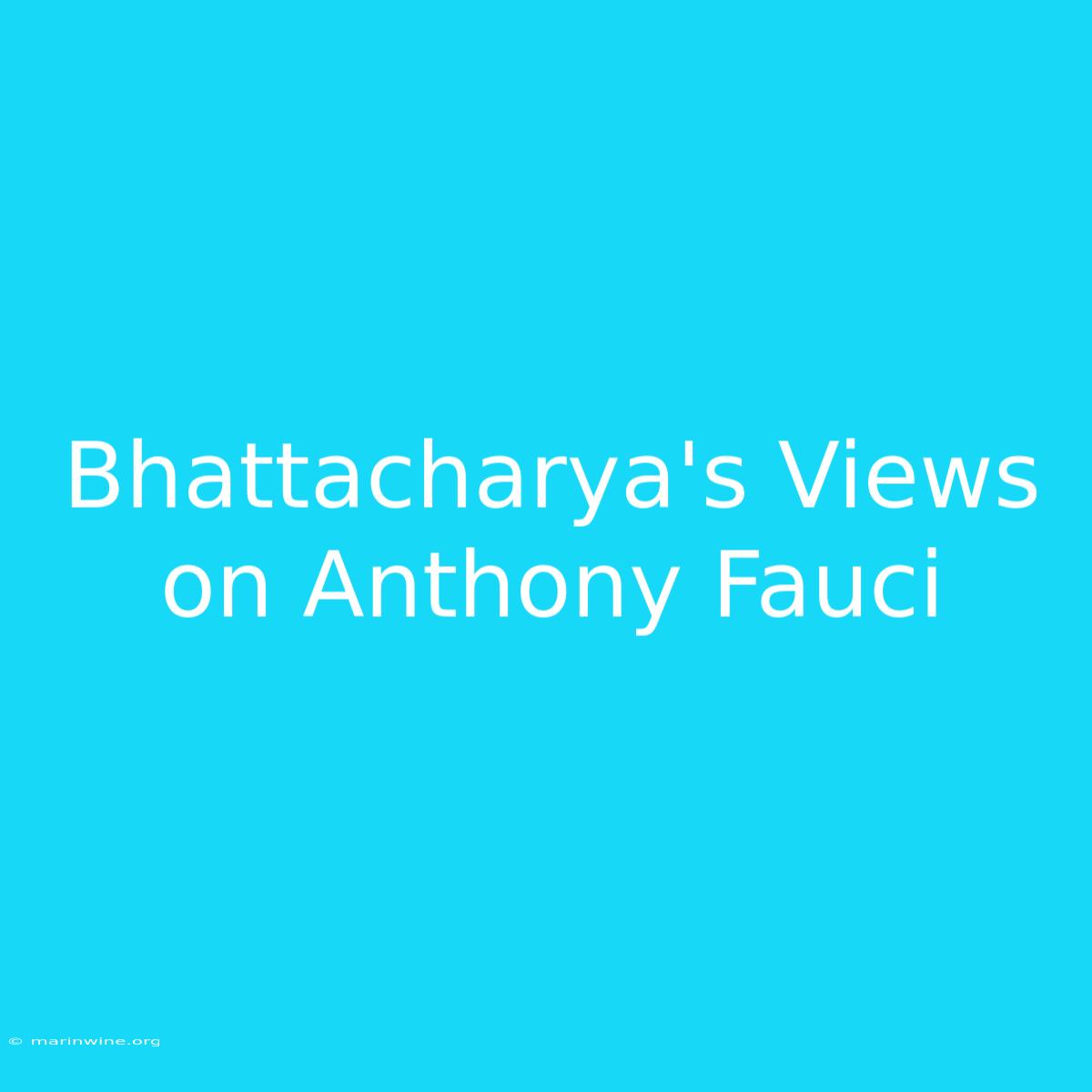 Bhattacharya's Views On Anthony Fauci