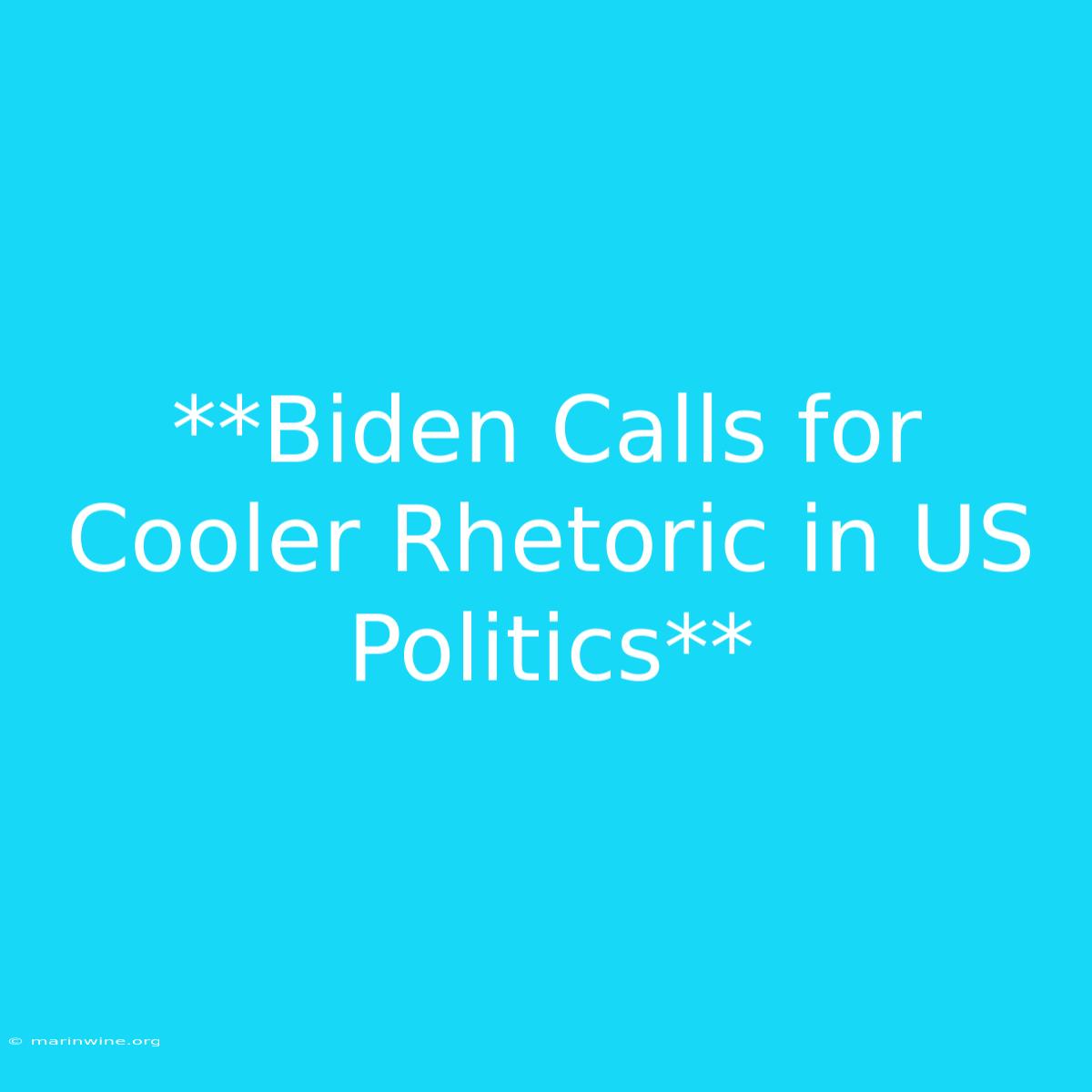 **Biden Calls For Cooler Rhetoric In US Politics** 