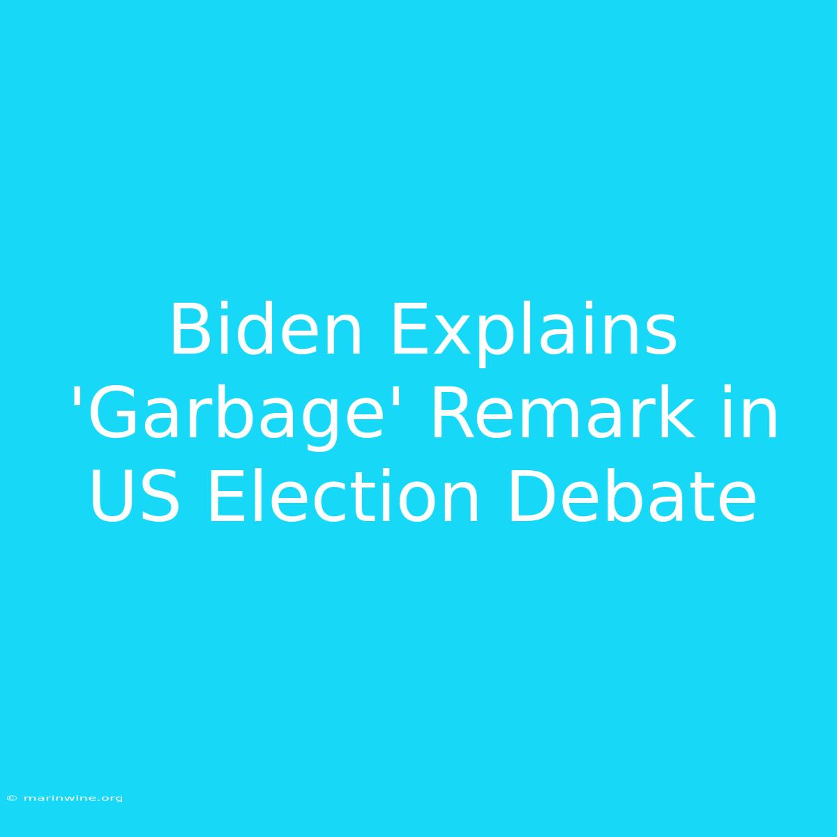 Biden Explains 'Garbage' Remark In US Election Debate 