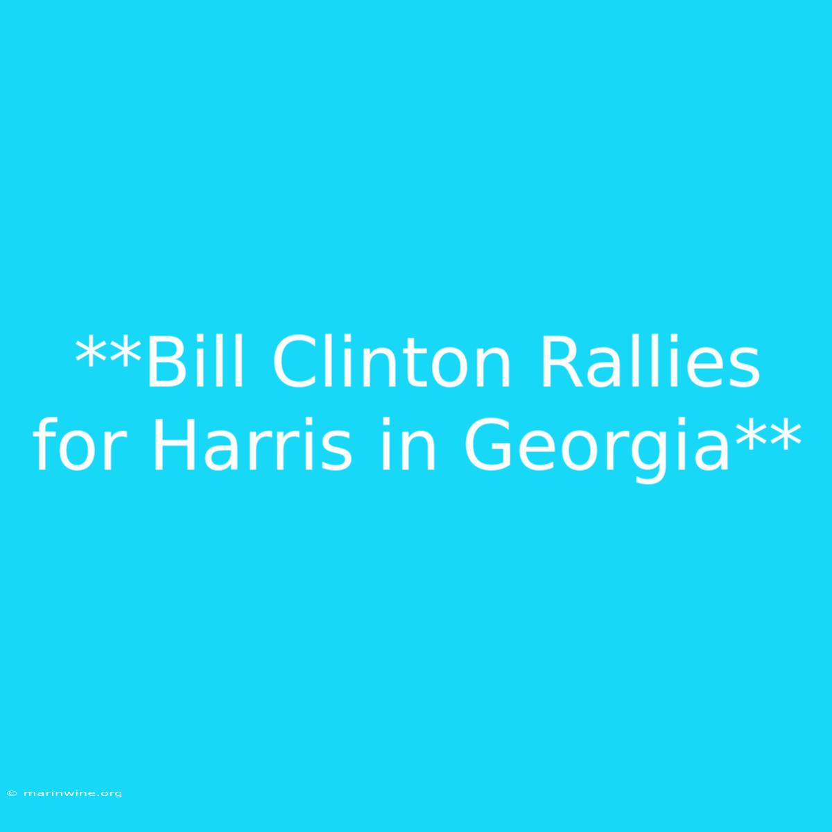 **Bill Clinton Rallies For Harris In Georgia**