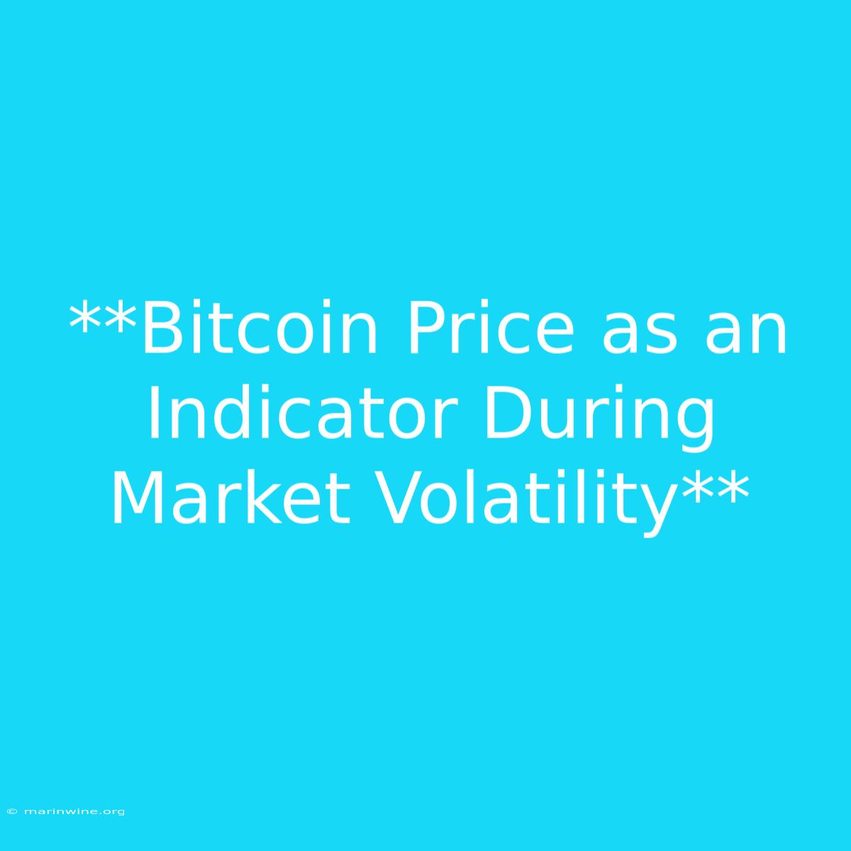 **Bitcoin Price As An Indicator During Market Volatility**