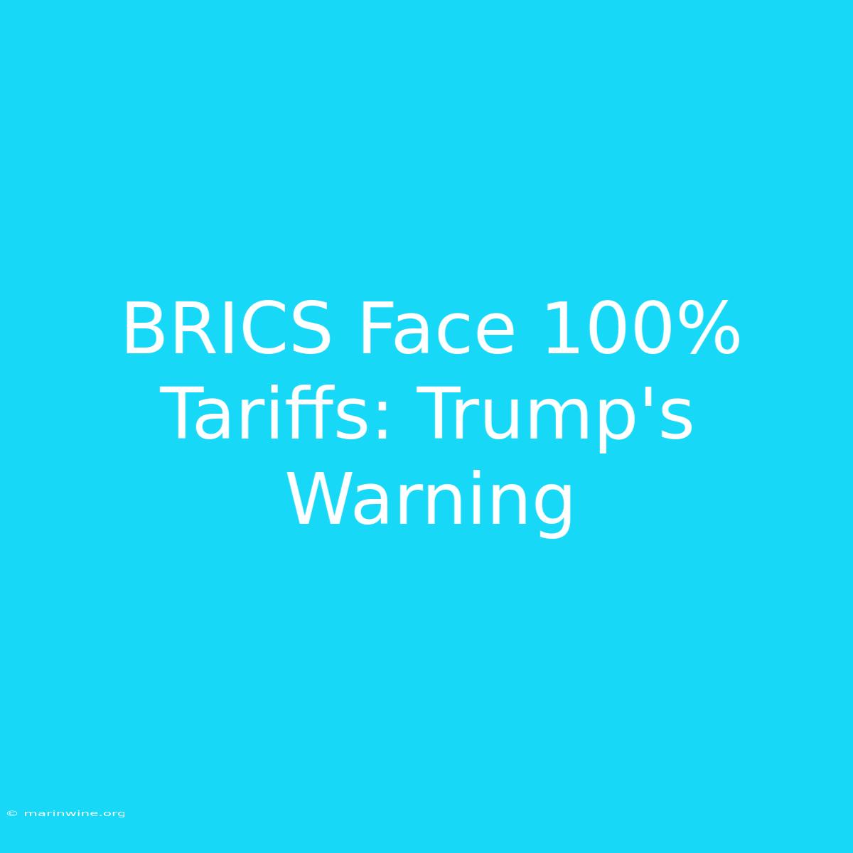 BRICS Face 100% Tariffs: Trump's Warning