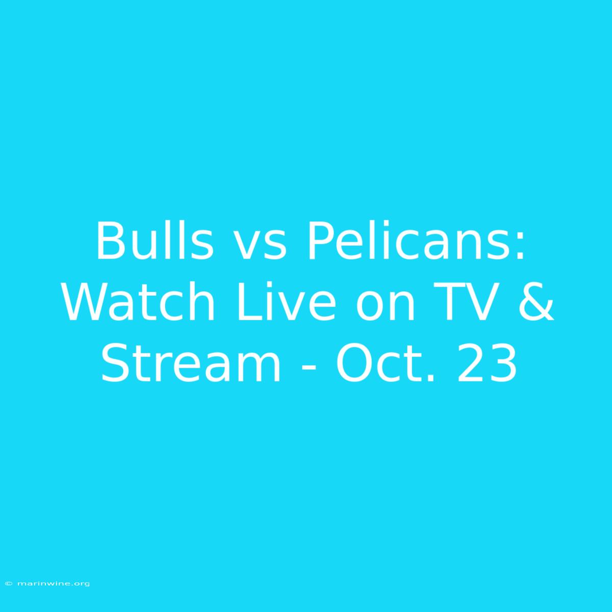 Bulls Vs Pelicans: Watch Live On TV & Stream - Oct. 23