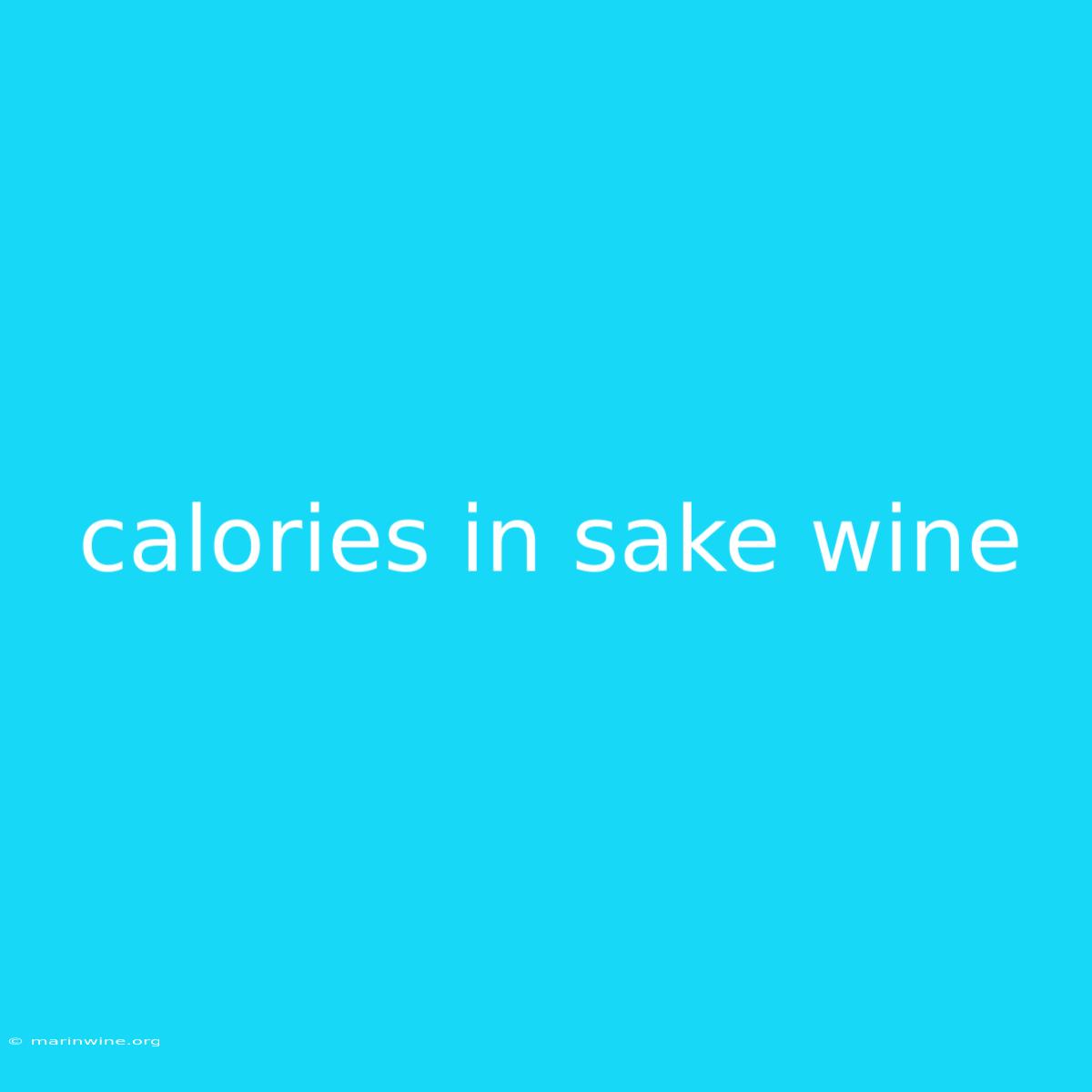 Calories In Sake Wine