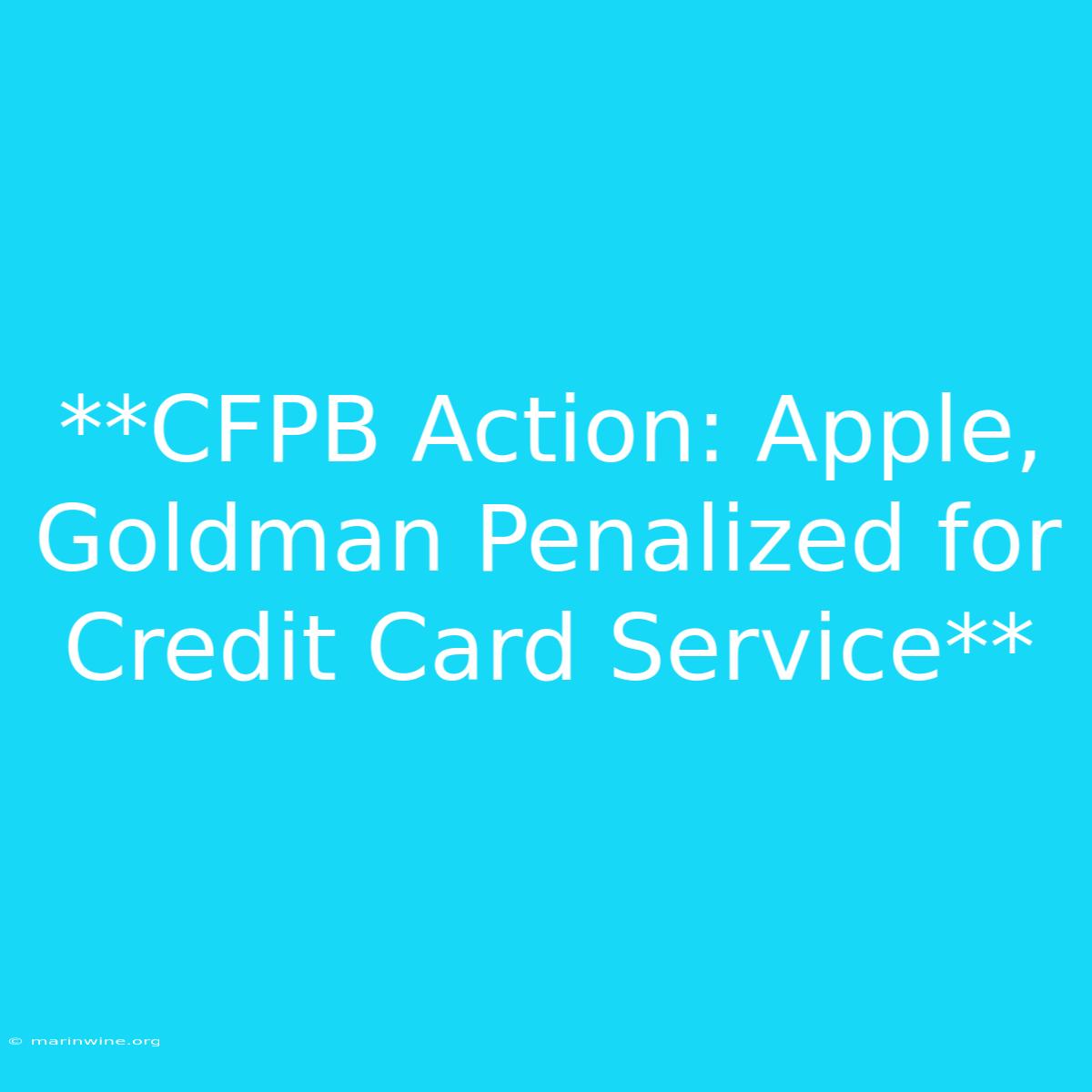 **CFPB Action: Apple, Goldman Penalized For Credit Card Service** 