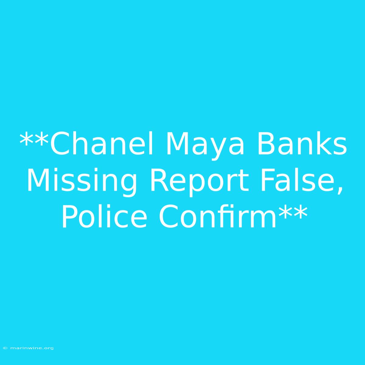 **Chanel Maya Banks Missing Report False, Police Confirm** 