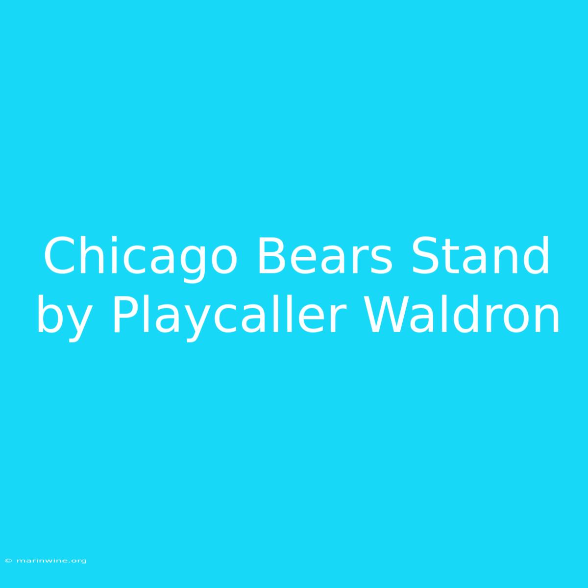 Chicago Bears Stand By Playcaller Waldron 