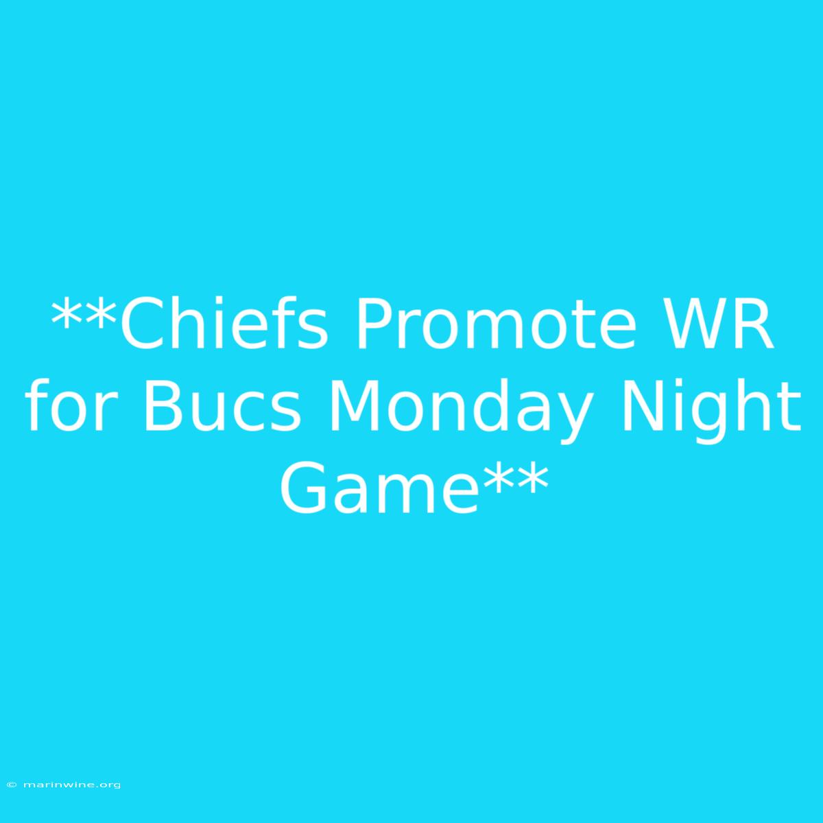 **Chiefs Promote WR For Bucs Monday Night Game**