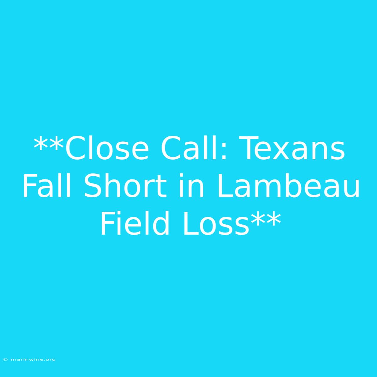 **Close Call: Texans Fall Short In Lambeau Field Loss**