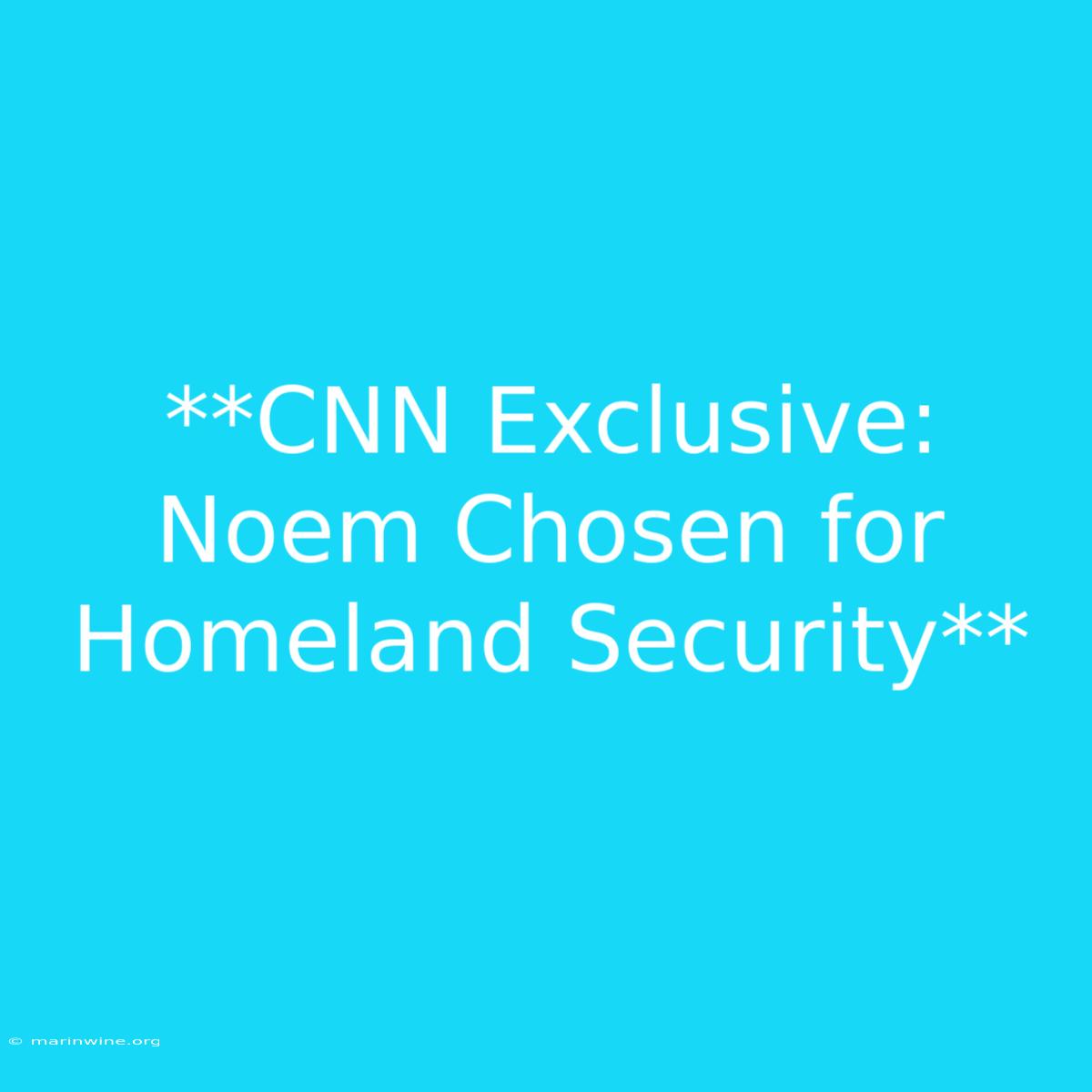 **CNN Exclusive: Noem Chosen For Homeland Security**