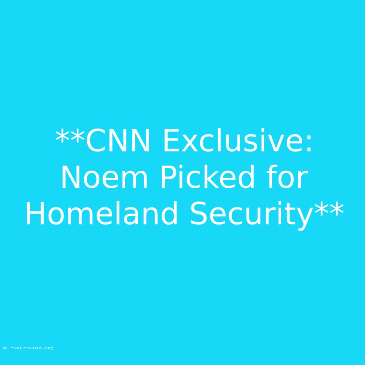 **CNN Exclusive: Noem Picked For Homeland Security**