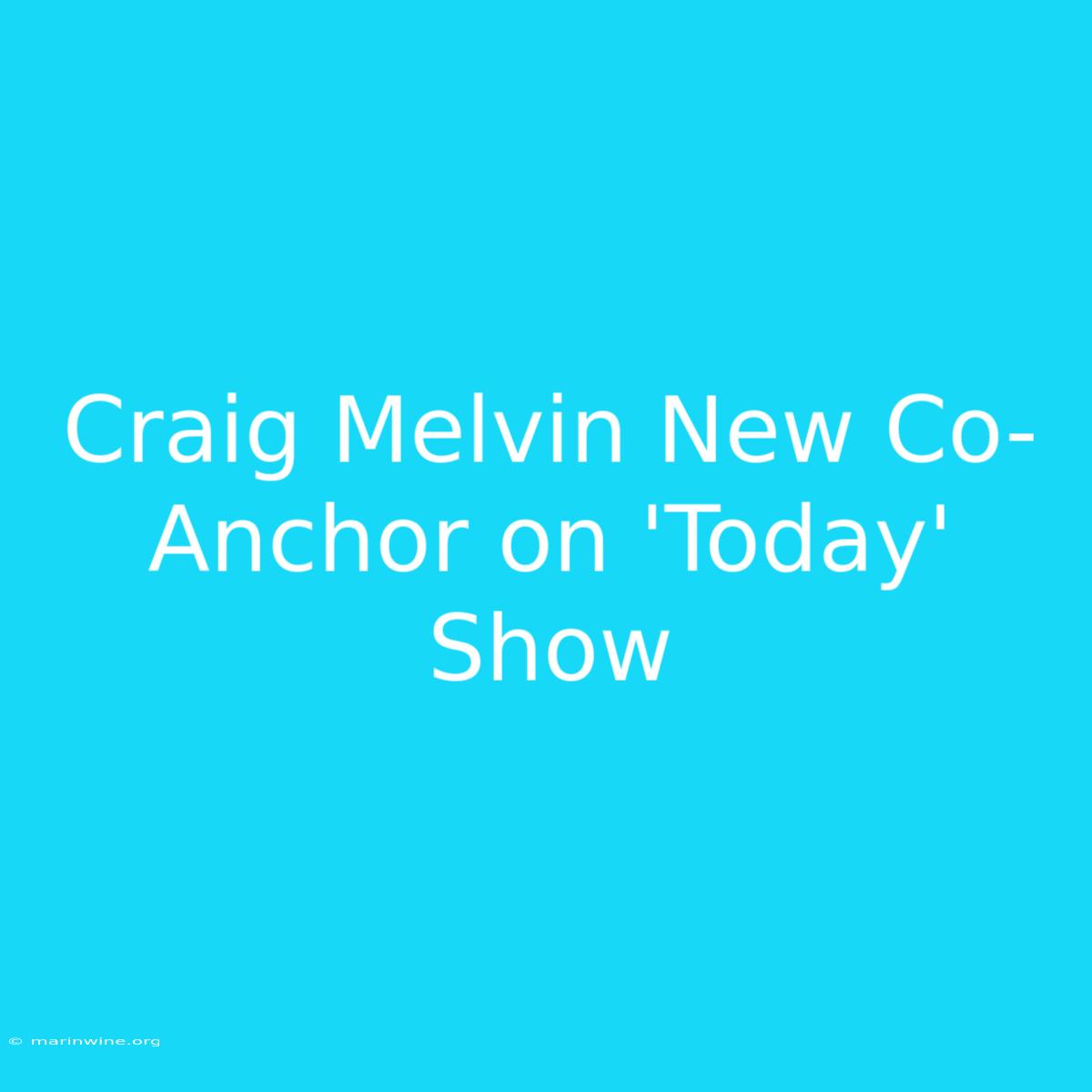 Craig Melvin New Co-Anchor On 'Today' Show