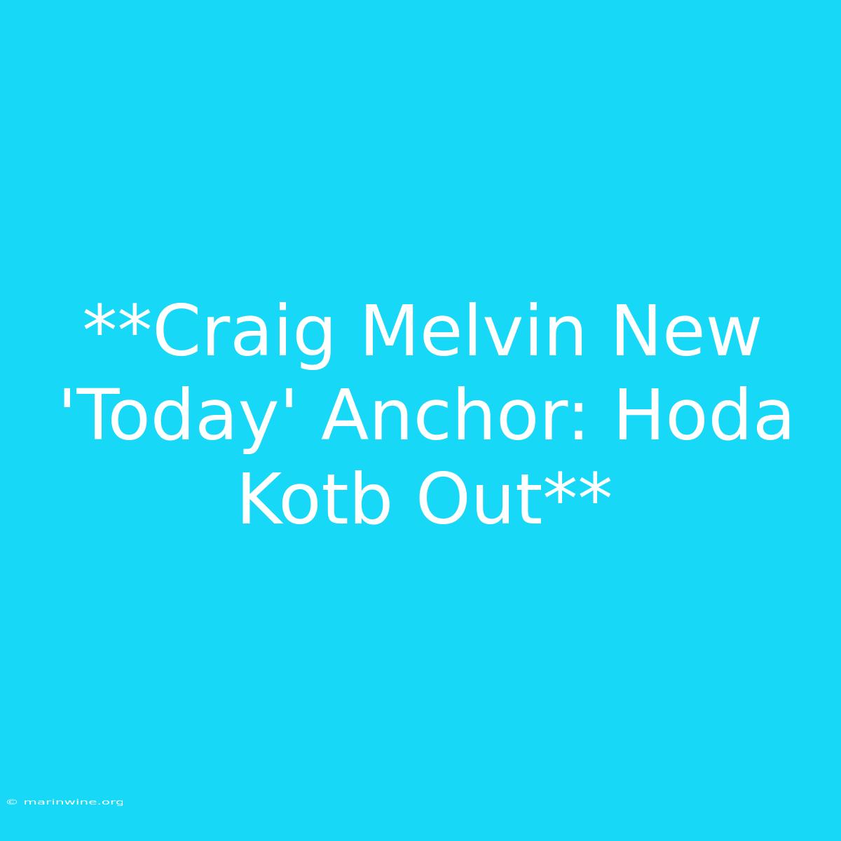 **Craig Melvin New 'Today' Anchor: Hoda Kotb Out**