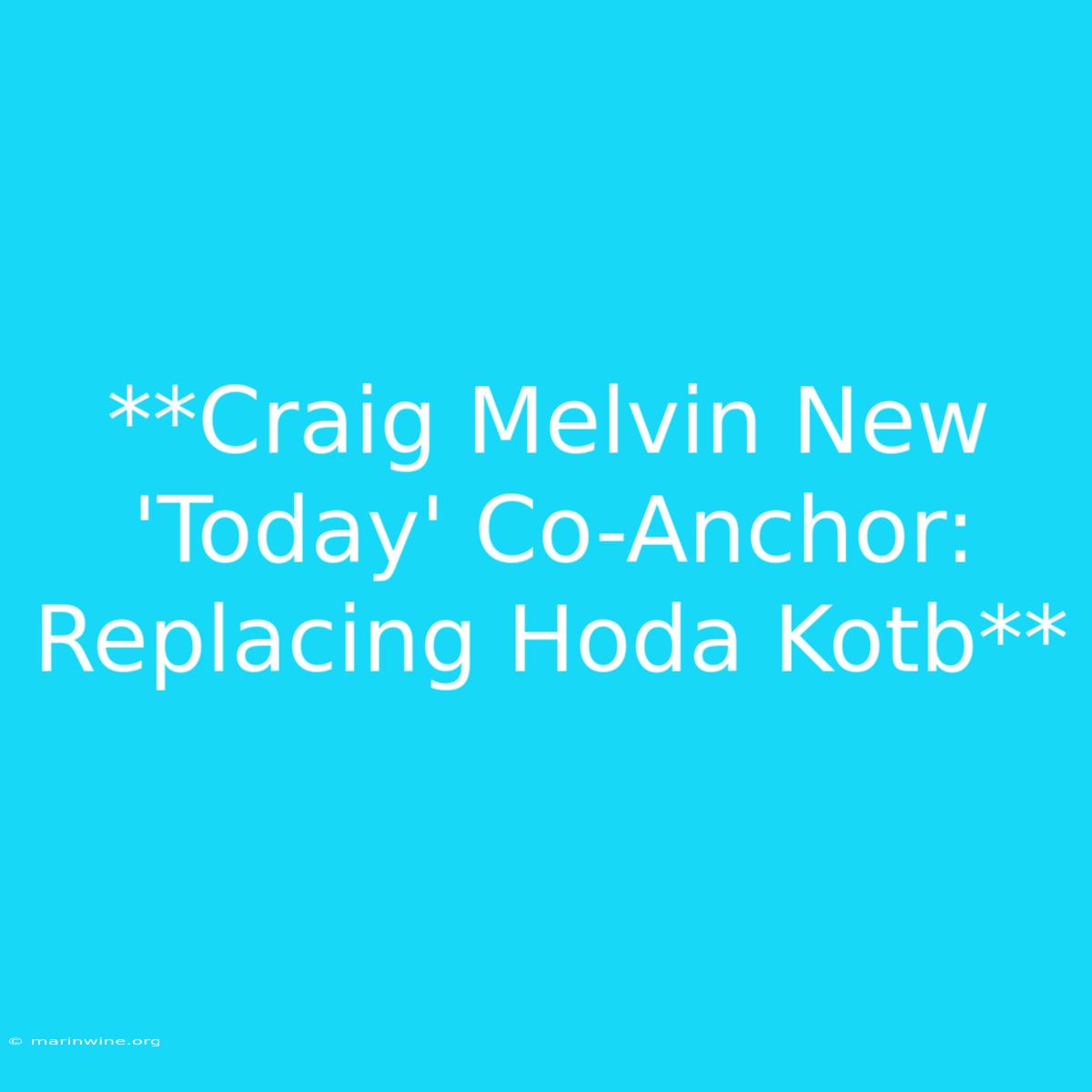 **Craig Melvin New 'Today' Co-Anchor: Replacing Hoda Kotb** 