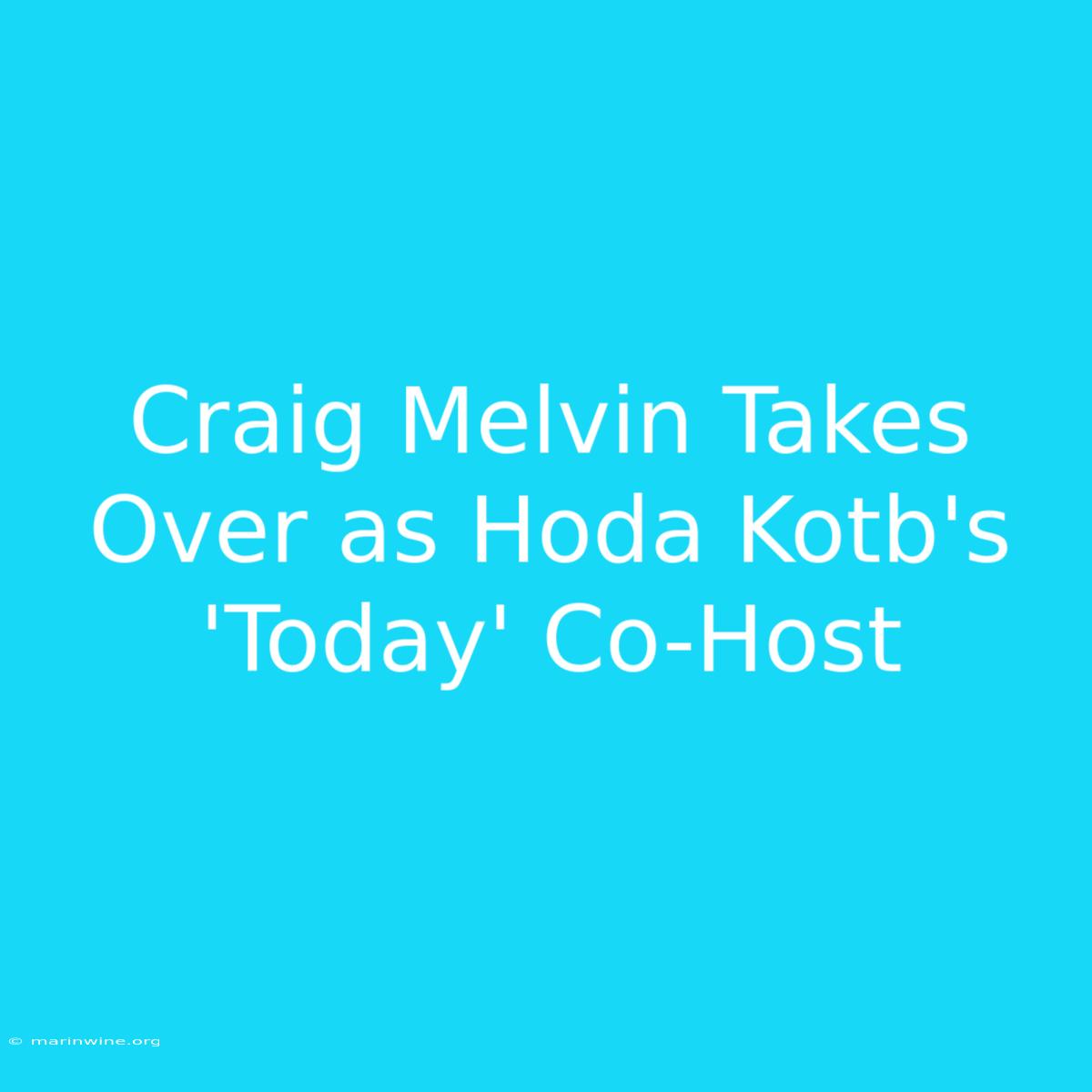 Craig Melvin Takes Over As Hoda Kotb's 'Today' Co-Host 