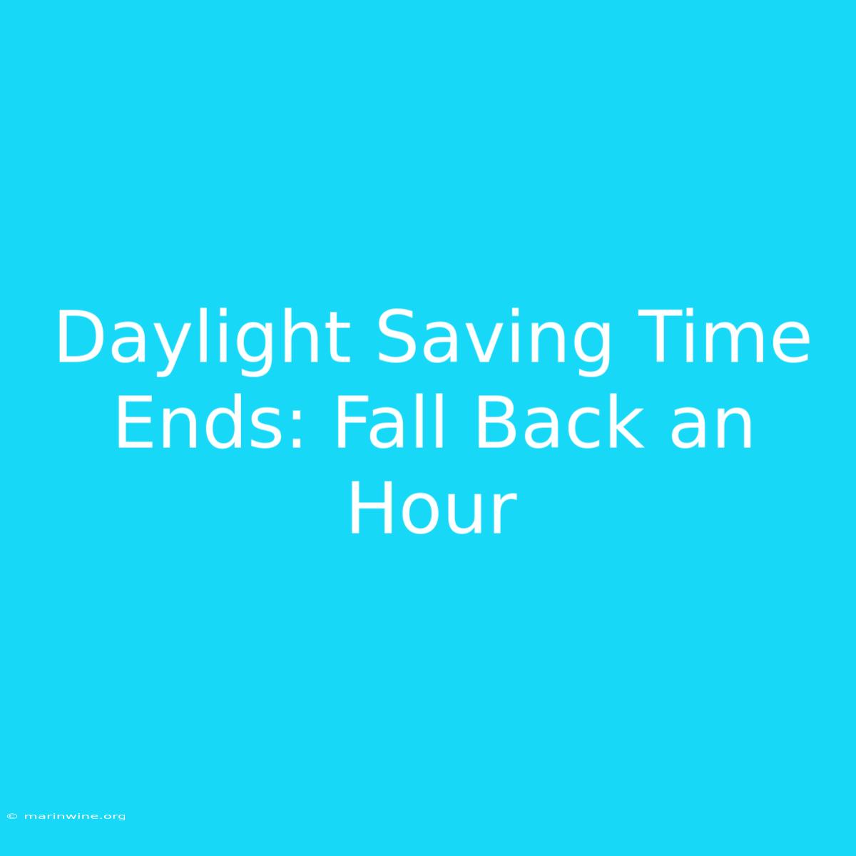 Daylight Saving Time Ends: Fall Back An Hour