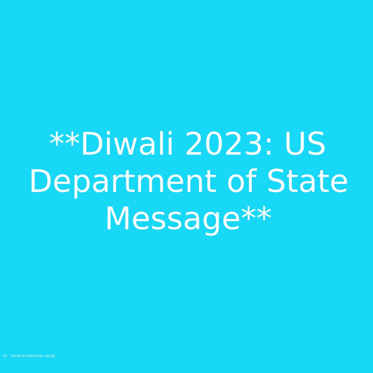 **Diwali 2023: US Department Of State Message** 