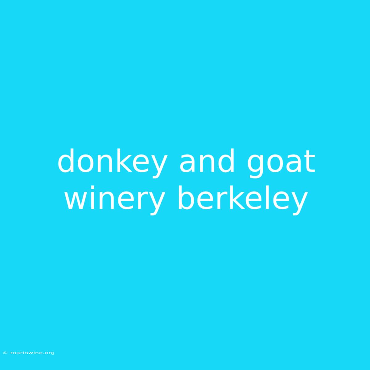 Donkey And Goat Winery Berkeley