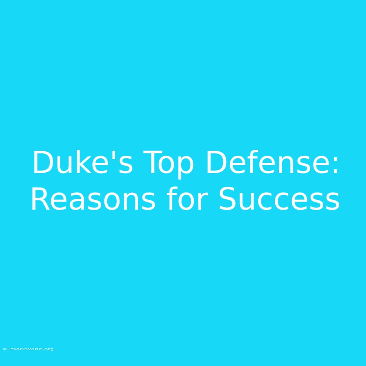 Duke's Top Defense: Reasons For Success