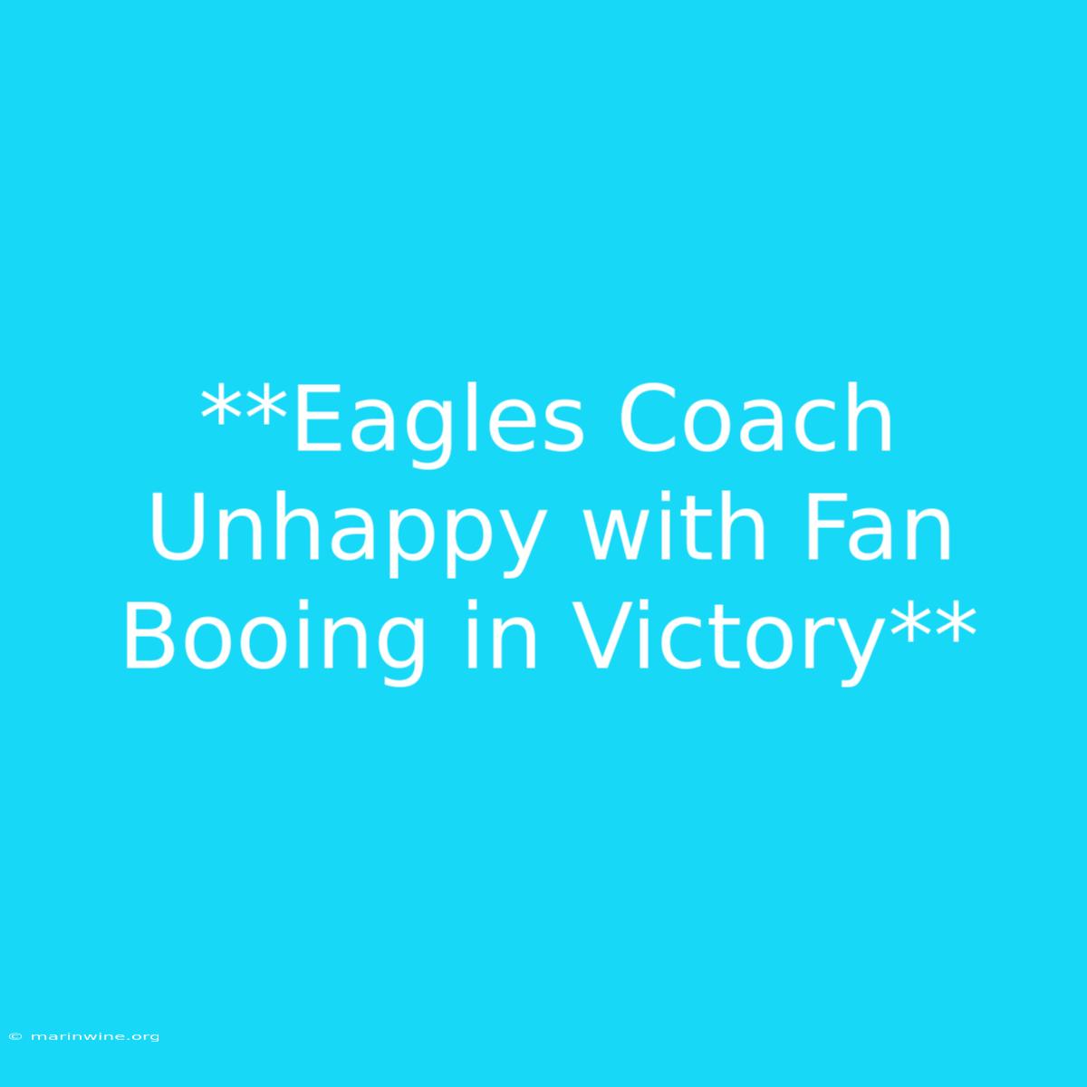 **Eagles Coach Unhappy With Fan Booing In Victory**