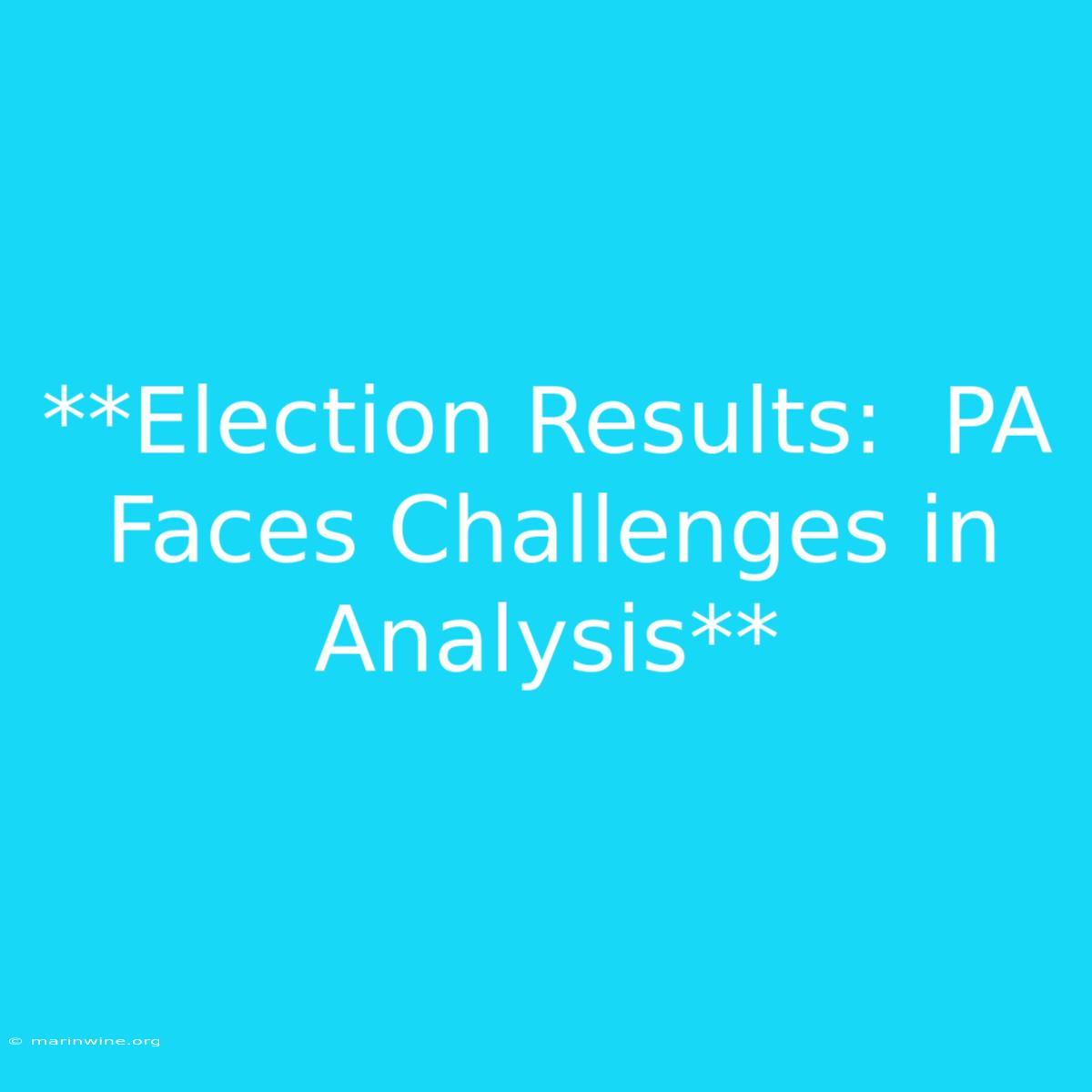 **Election Results:  PA Faces Challenges In Analysis**