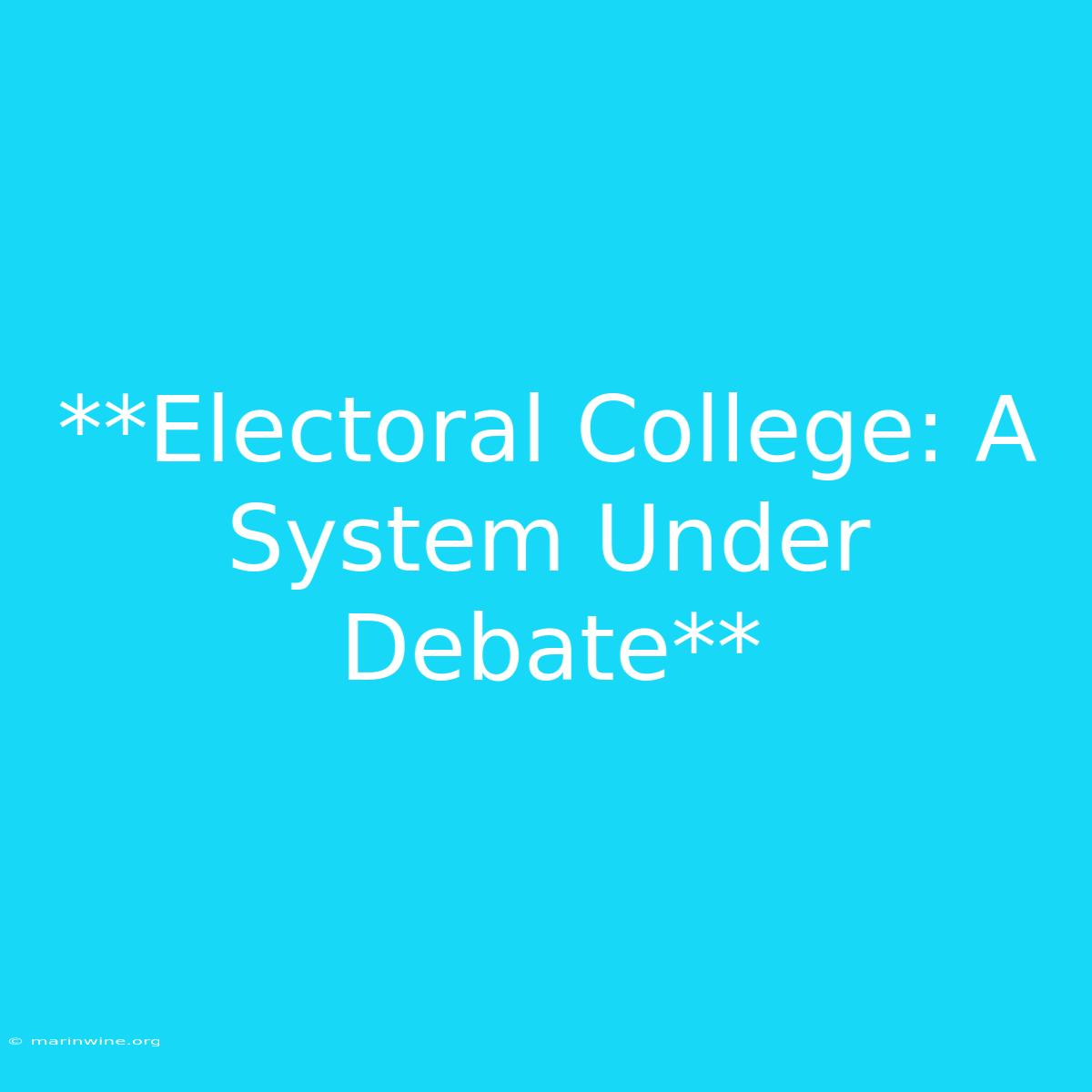 **Electoral College: A System Under Debate** 