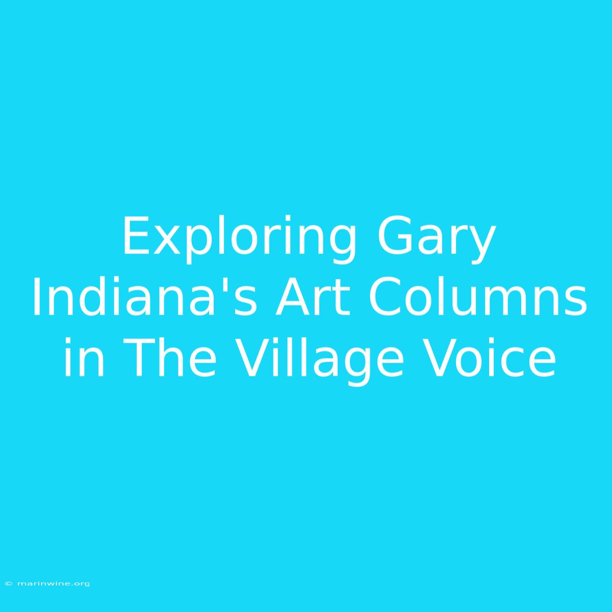 Exploring Gary Indiana's Art Columns In The Village Voice