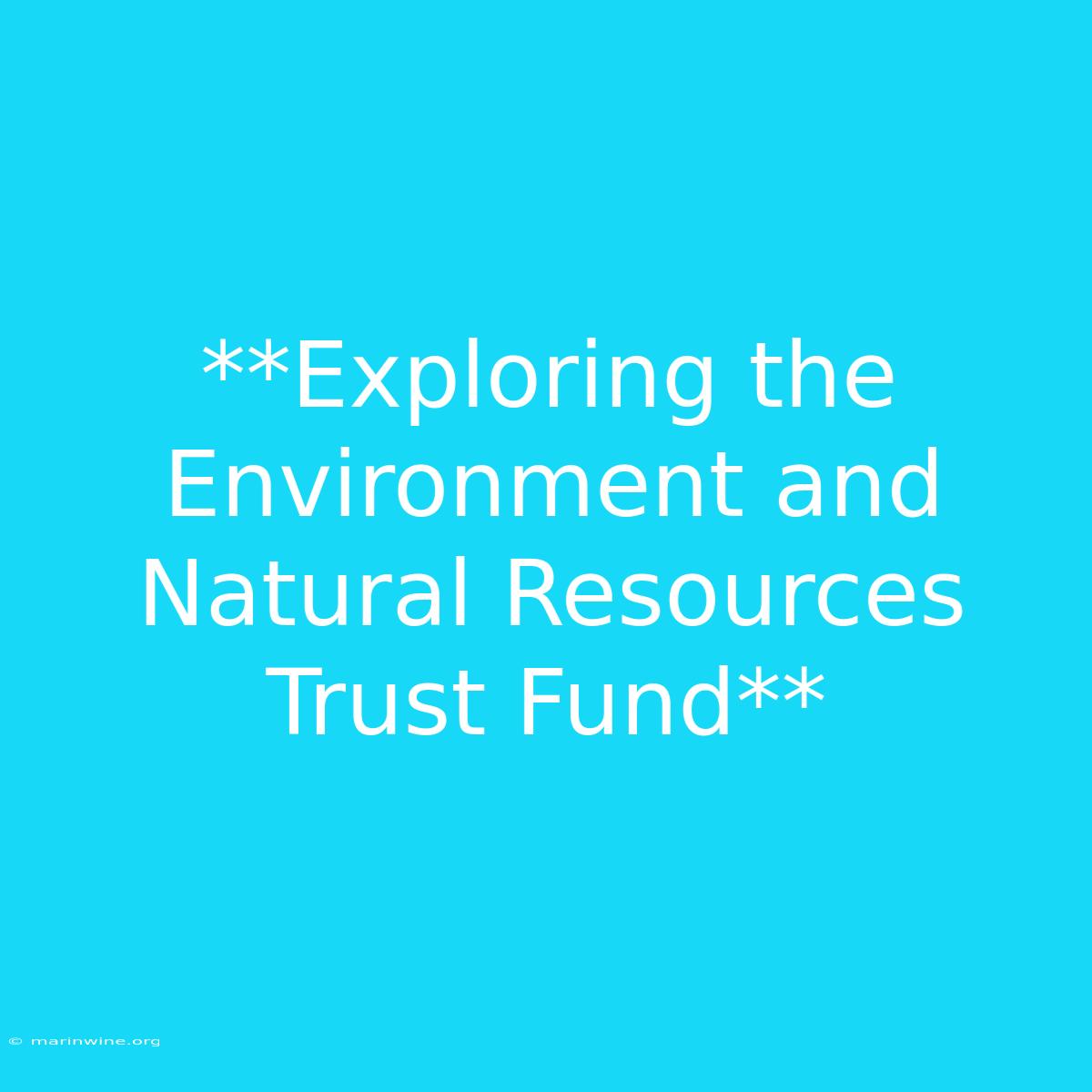 **Exploring The Environment And Natural Resources Trust Fund**