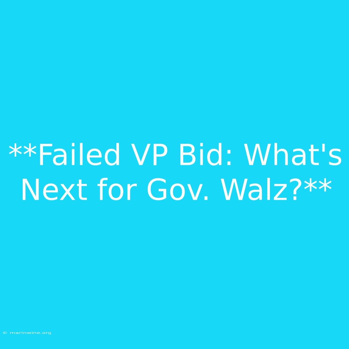 **Failed VP Bid: What's Next For Gov. Walz?** 