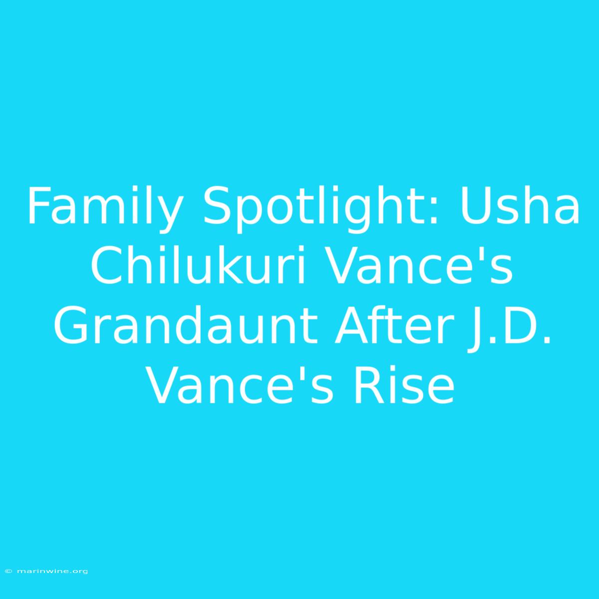 Family Spotlight: Usha Chilukuri Vance's Grandaunt After J.D. Vance's Rise 