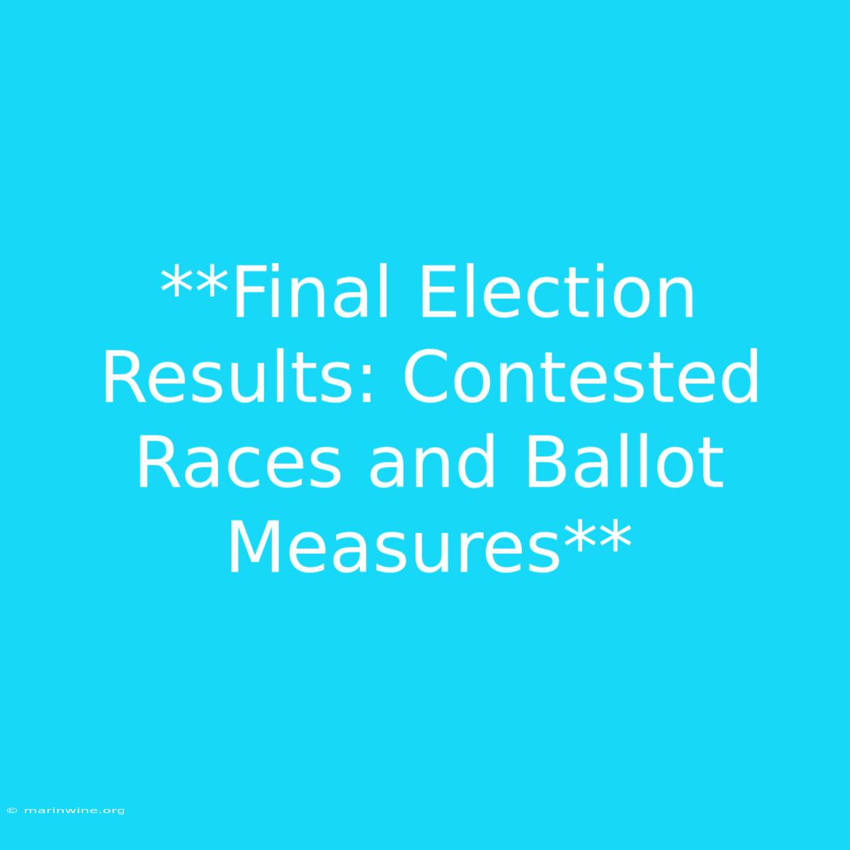 **Final Election Results: Contested Races And Ballot Measures**