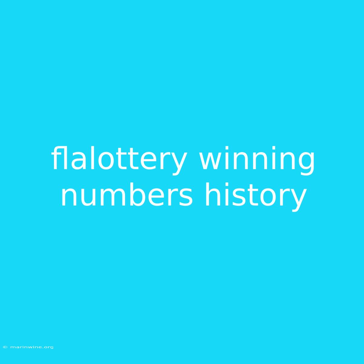 Flalottery Winning Numbers History